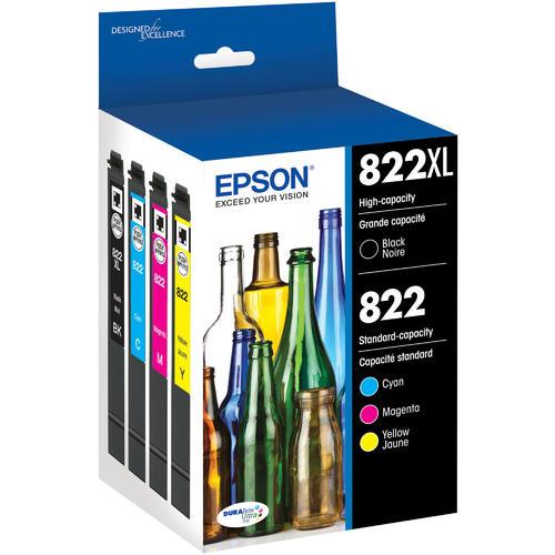 EPSON T822 High Capacity Black and Standard Capacity Color Combo (CMY) Pack Ink Cartridge?with Sensormatic